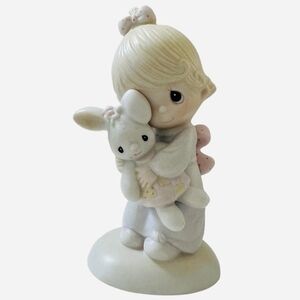 Vintage 1978 Enesco Jesus Loves Me Girl w/ Rabbit Porcelain Figurine 5" Thailand